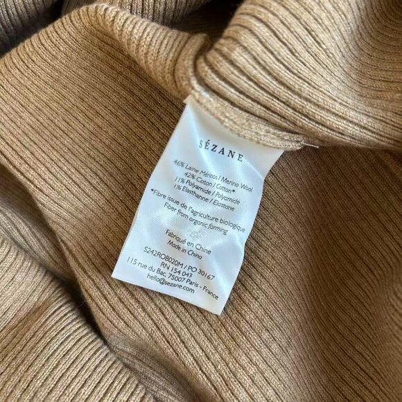 Sezane Hillary Midi Dress XSmall Camel Knit French Merino Wool Elegant Classic - Picture 11 of 13
